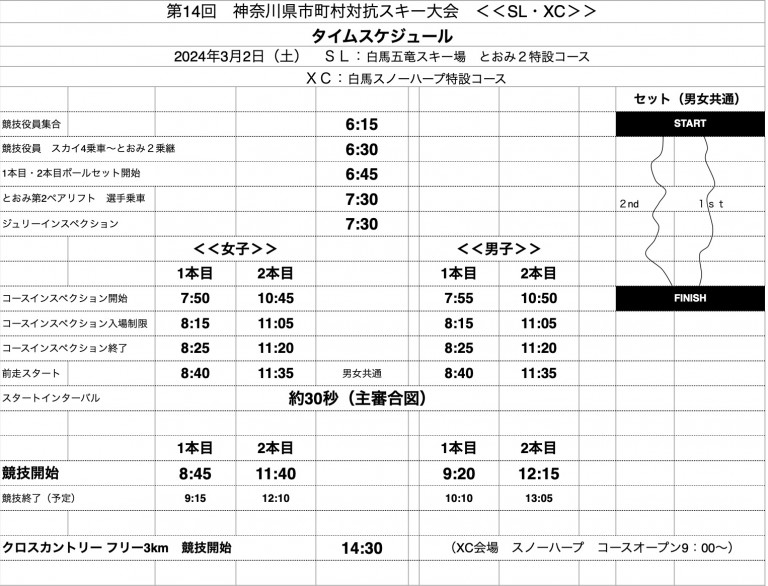 第14回 神奈川県市町村対抗スキー大会 3:2タイムスケジュール